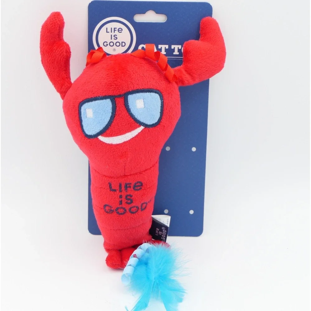 Life Is Good Lobster Plush Cat Toy w/ Feathers, Bell, Crinkle, Ribbon